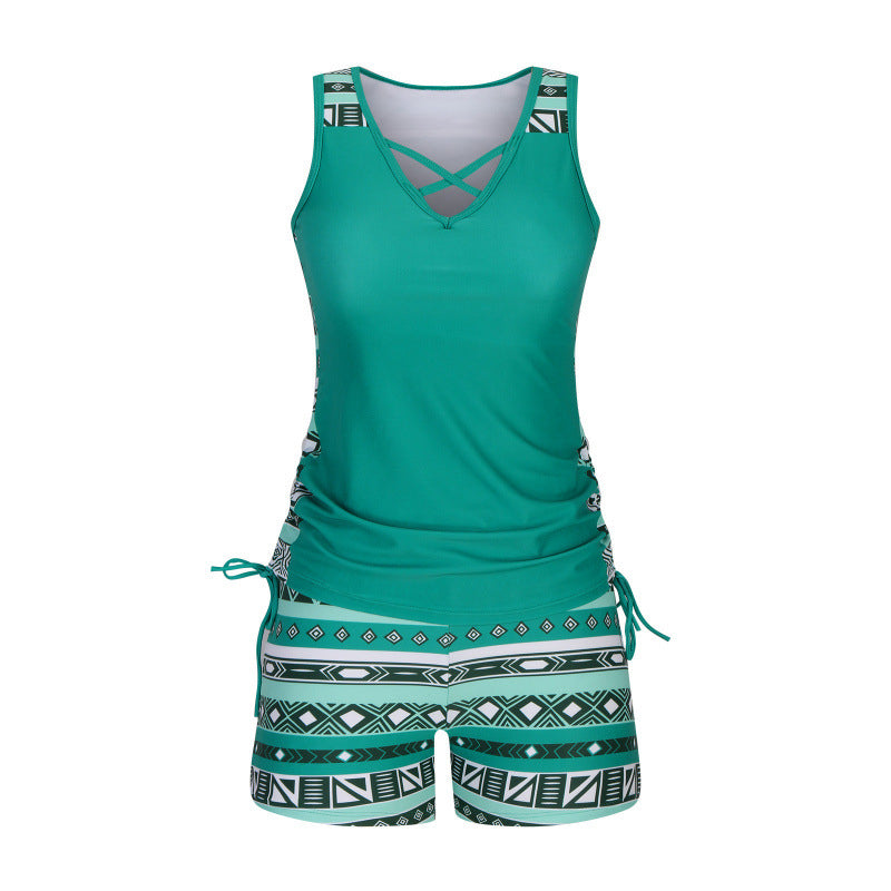 🥳💞SOLDES D'ÉTÉ -50%💥Maillot de Bain Tankini 2 Pièces pour Femme – Côtés Réglables, Short de Couverture & Encolure Croisée (9 Couleurs, S-3XL)