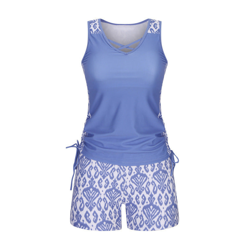 🥳💞SOLDES D'ÉTÉ -50%💥Maillot de Bain Tankini 2 Pièces pour Femme – Côtés Réglables, Short de Couverture & Encolure Croisée (9 Couleurs, S-3XL)