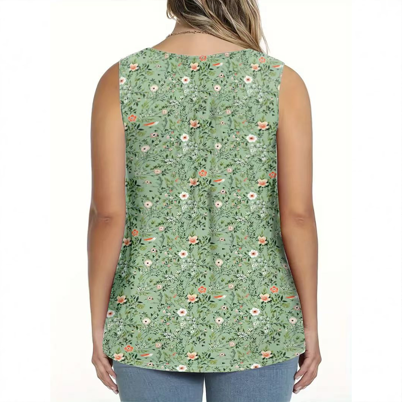 📢👕⏰ PROMO -50% ! Haut sans Manches Imprimé à Boutons pour Femme – Tissu Léger, 6 Couleurs Vives (S-4XL)