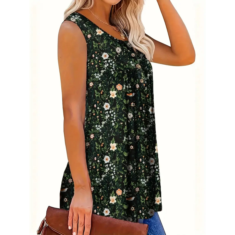 📢👕⏰ PROMO -50% ! Haut sans Manches Imprimé à Boutons pour Femme – Tissu Léger, 6 Couleurs Vives (S-4XL)