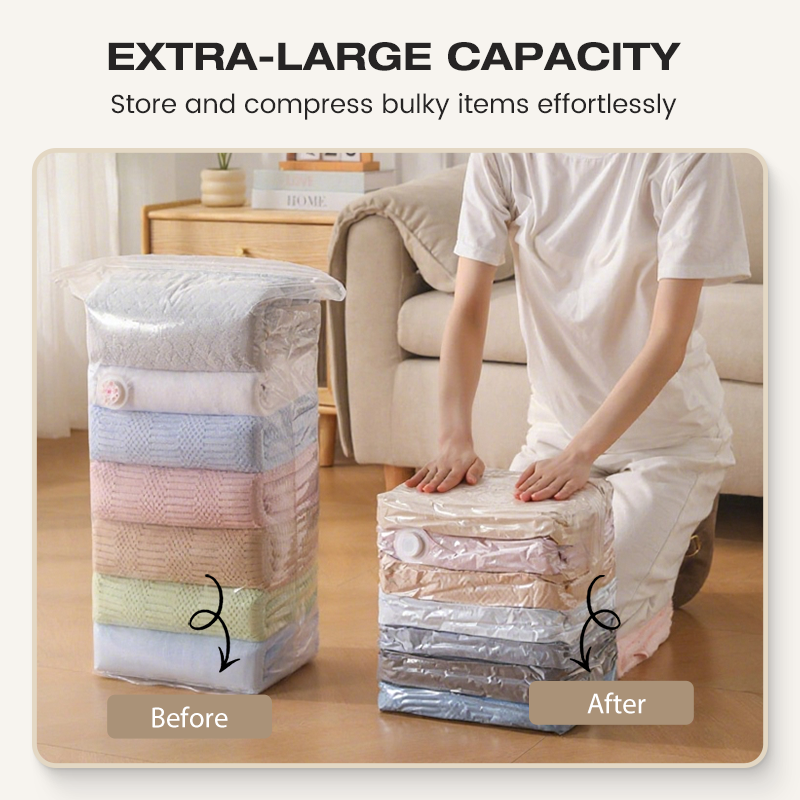 💨Grand Sac de Rangement Sous Vide Compressible – Sans Pompe, Étanche & Idéal Pour Gagner De La Place Dans Les Valises Et À La Maison✈️