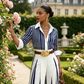 👔✨👖 PROMO LIMITÉE -50% ! Ensemble 2 Pièces Femme – Chemise Rayée & Pantalon Large, Tissu Respirant (Bleu/Noir, S-5XL)