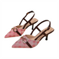 👠✨💃 OFFRE SPÉCIALE -50% ! Escarpins Bout Pointu avec Chaîne Métallique – Talon Aiguille, Bride Arrière & Imprimé Monogramme