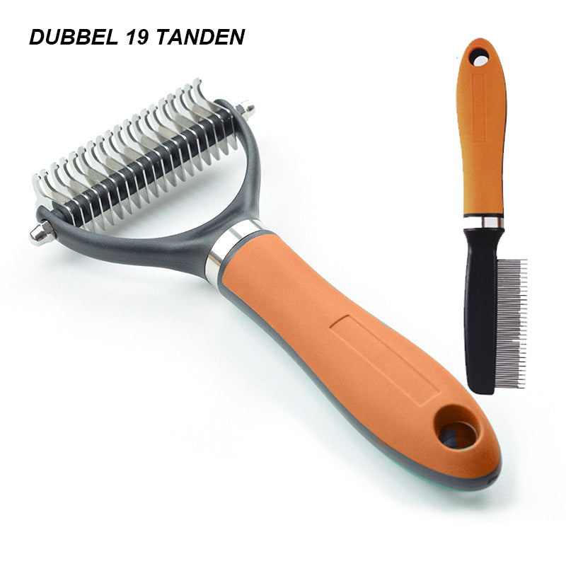 🐾✨🐶 OFFRE SPÉCIALE -50% !💐 Brosse de Toilettage Double Face pour Chiens & Chats – 2 Côtés, Manche Ergonomique & Facile à Nettoyer (Orange/Vert)