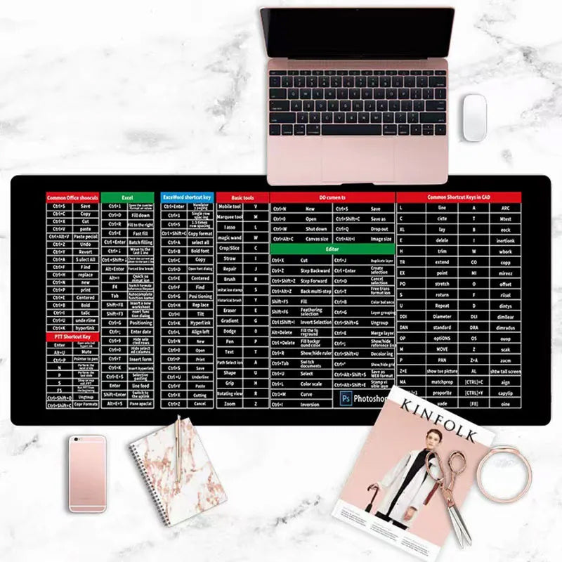 🖱️⌨️50 % de réduction🔥✨Pavé de clavier antidérapant Quick Key Super Large - avec motifs de raccourcis pour les logiciels de bureautique