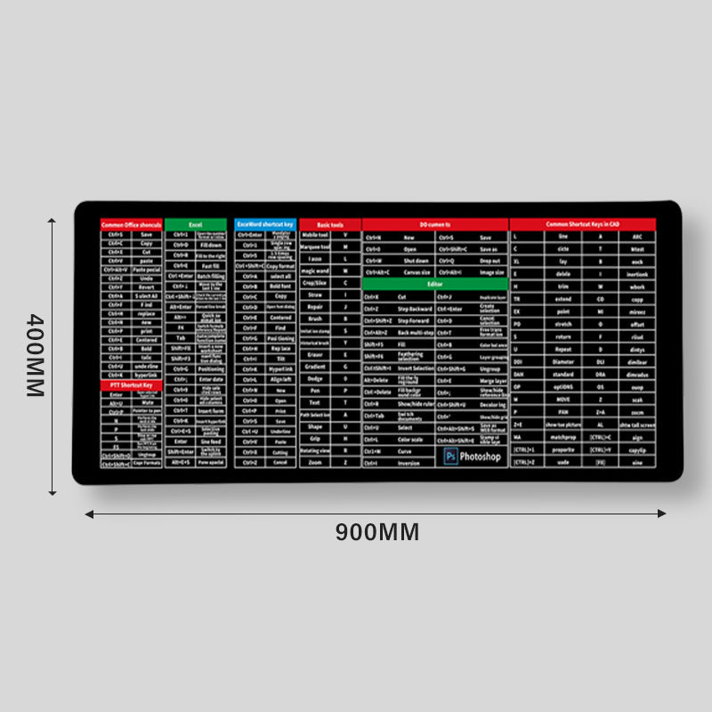 🖱️⌨️50 % de réduction🔥✨Pavé de clavier antidérapant Quick Key Super Large - avec motifs de raccourcis pour les logiciels de bureautique