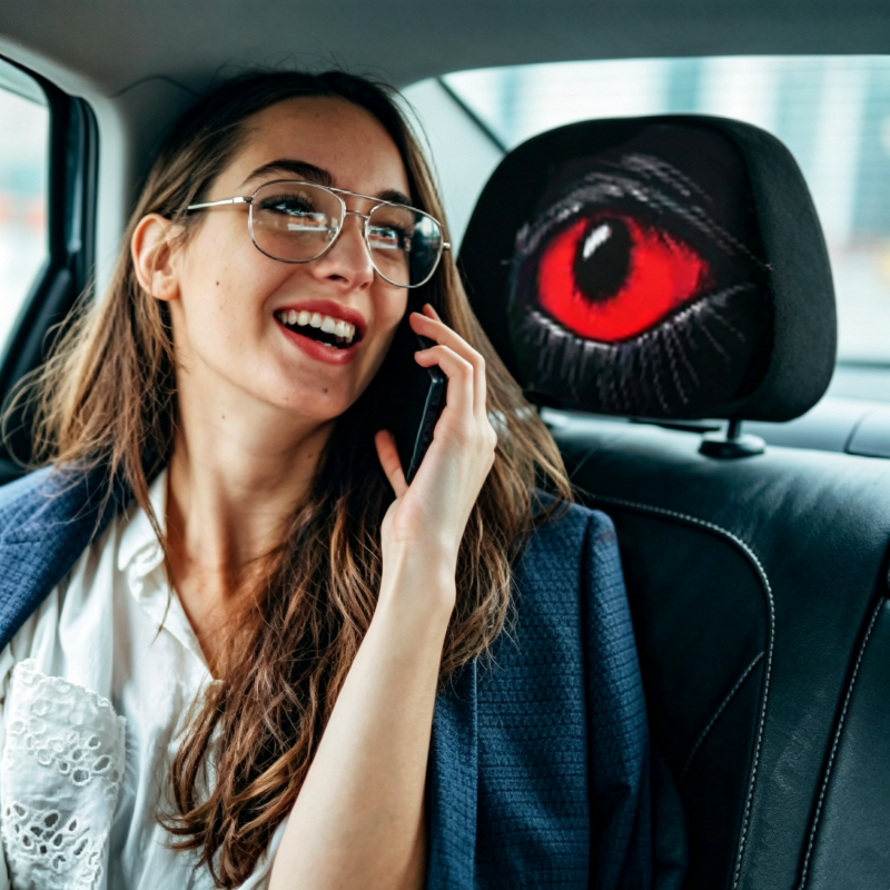 ⏳👁️‍🗨️🚗 OFFRE LIMITÉE -50% ! Housse d'Appuie-Tête de Voiture "Yeux Rouges Effrayants" – Tissu Élastique, Motif Halloween & Protection (Universel)
