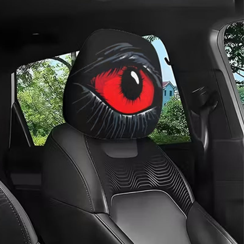 ⏳👁️‍🗨️🚗 OFFRE LIMITÉE -50% ! Housse d'Appuie-Tête de Voiture "Yeux Rouges Effrayants" – Tissu Élastique, Motif Halloween & Protection (Universel)