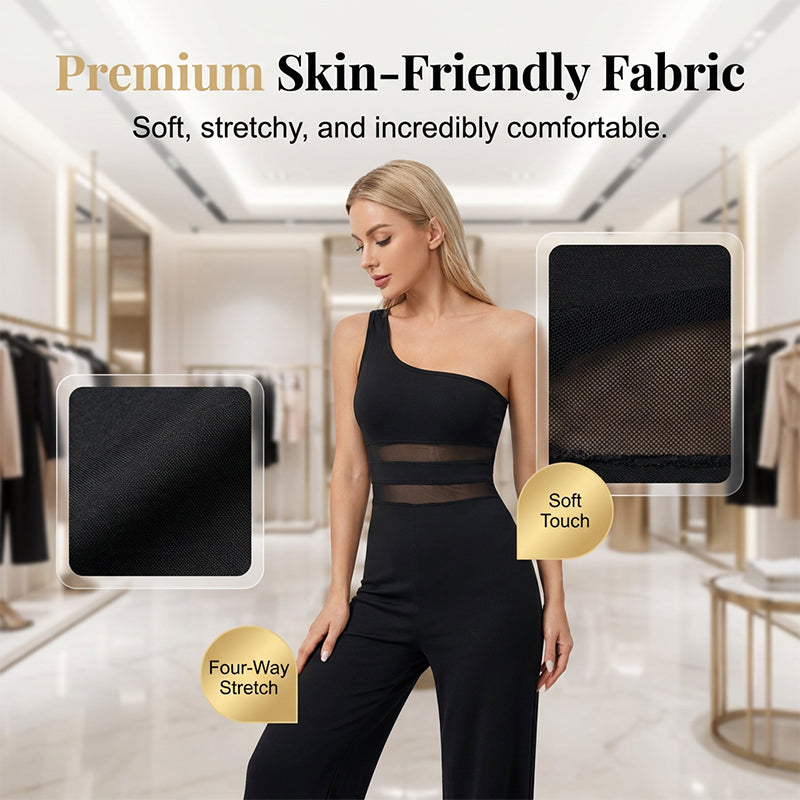 🌸🍁50% de réduction 🔥Combinaison à jambes larges avec empiècement en maille et une seule bretelle