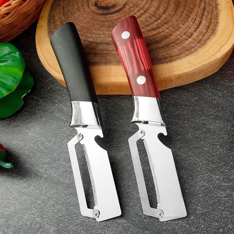 📢📢50 % DE RÉDUCTION !! ⏰🥒 Éplucheur 3-en-1 en Acier Inox – Lame Large, Ouvre-Bouteille & Poignée Ergonomique (Rouge/Noir)