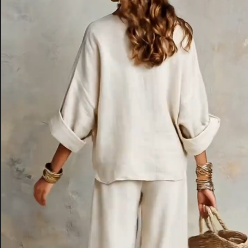 ✨🔥Ensemble 2 pièces pour femme : haut à col en V et pantalon à jambes larges