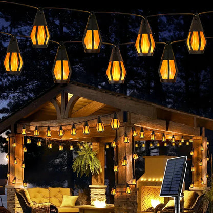 Nouvelles guirlandes LED solaires IP65, style flamme, étanches, pour une utilisation en extérieur, avec capteur, pour jardins, cours et camping, angle de faisceau à 360°