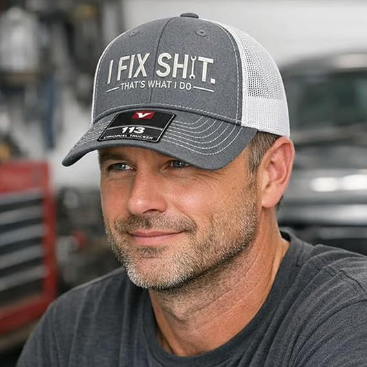 🔥 Nouveauté 2026 et en vente 🔥 Casquette trucker mesh brodée « I Fix Shit » – Respirante, parfaite pour l'extérieur et le soleil 🧢☀️