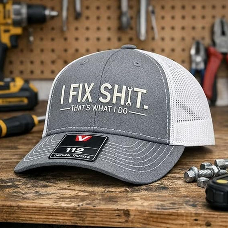 🔥 Nouveauté 2026 et en vente 🔥 Casquette trucker mesh brodée « I Fix Shit » – Respirante, parfaite pour l'extérieur et le soleil 🧢☀️