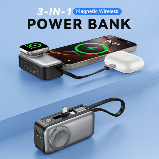 🔋⚡ Batterie externe magnétique 5000 mAh – Câbles intégrés, charge sans fil, ultra-mince et ignifuge, le galet d’énergie qui se clipse au dos du téléphone pour ne plus jamais chercher de prise dans le métro 🧲📱