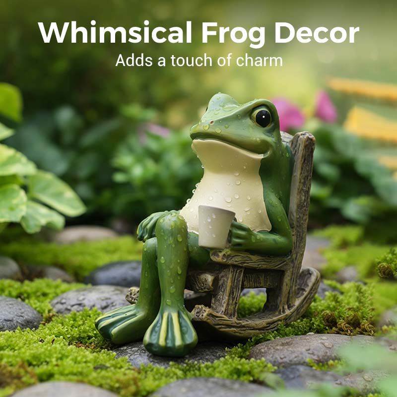 Décoration Solaire de Jardin : Grenouille sur Fauteuil à Bascule