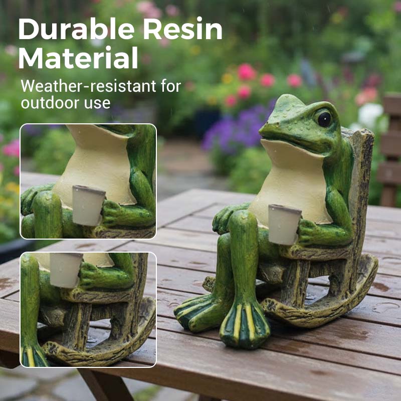 Décoration Solaire de Jardin : Grenouille sur Fauteuil à Bascule