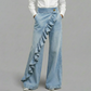 👖 OFFRE EXCLUSIVE : 50% DE RÉDUCTION ! 💃 Pantalon Denim Large à Volants Asymétriques – Coupe Taille Haute, Style Bohème & Tissu de Qualité 🌸