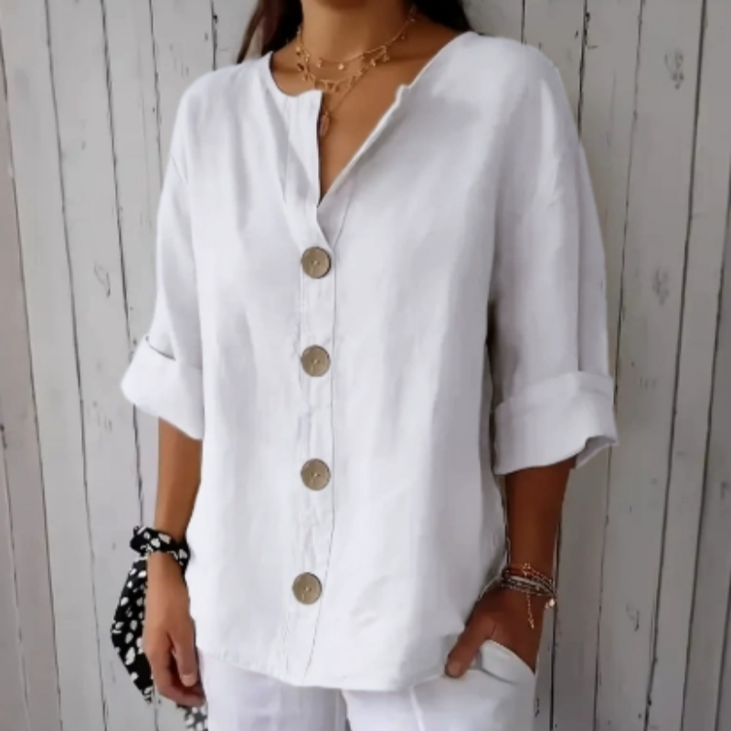 👕✨🌿 Haut Boutonné Ample pour Femme – Tissu Infroissable, Respirant & 6 Couleurs (S-4XL)