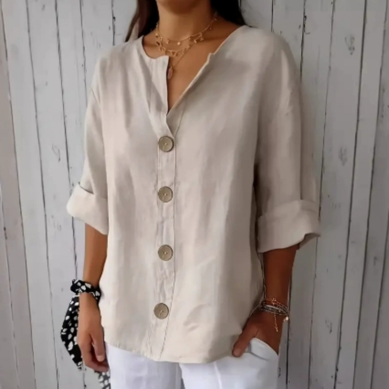 👕✨🌿 Haut Boutonné Ample pour Femme – Tissu Infroissable, Respirant & 6 Couleurs (S-4XL)