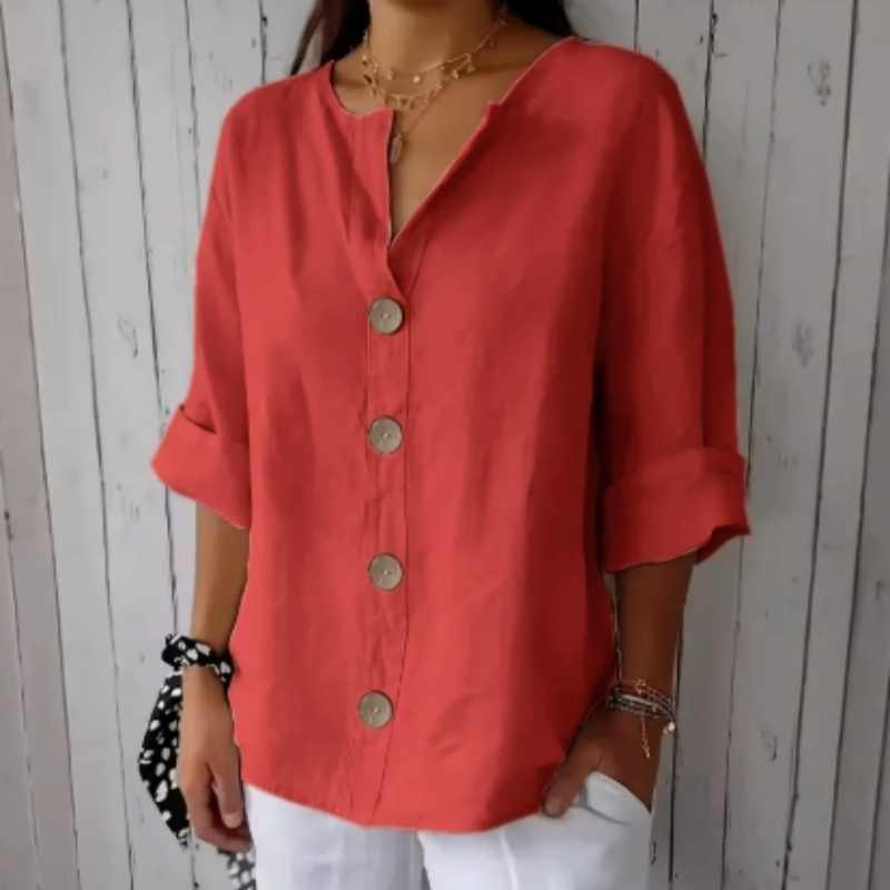 👕✨🌿 Haut Boutonné Ample pour Femme – Tissu Infroissable, Respirant & 6 Couleurs (S-4XL)