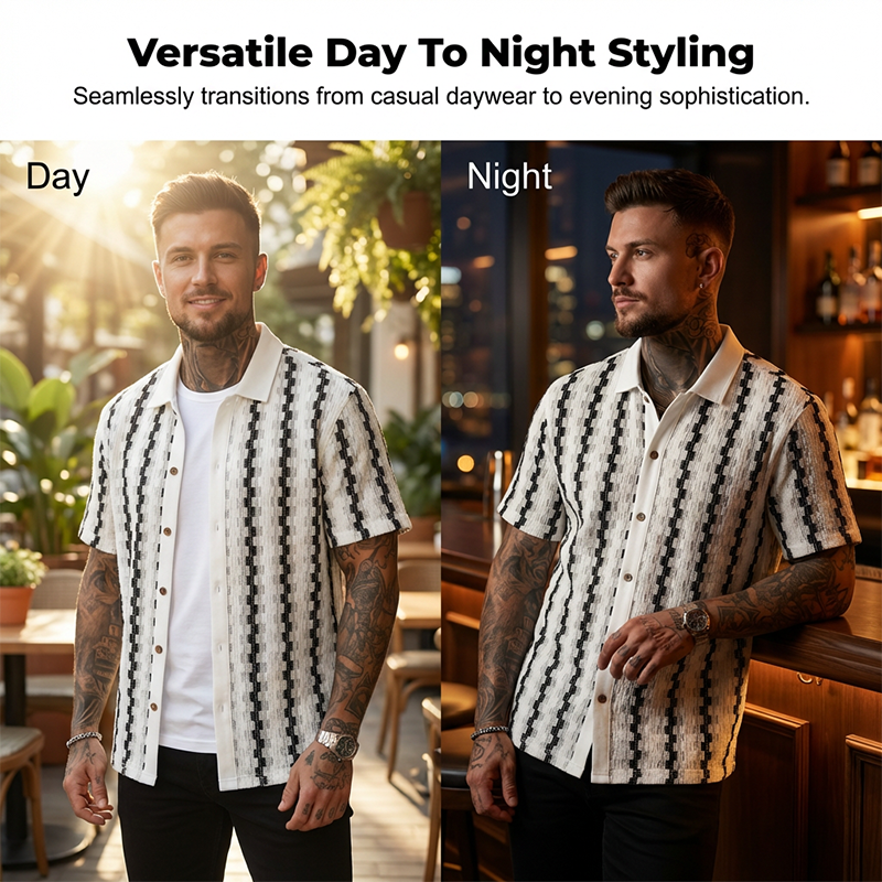 👔✨PROMO LIMITÉE -50%🍂Chemise Homme Rétro Motif Géométrique Tricoté – Respirante, Col Contrasté (Blanc/Café, S-XXL)