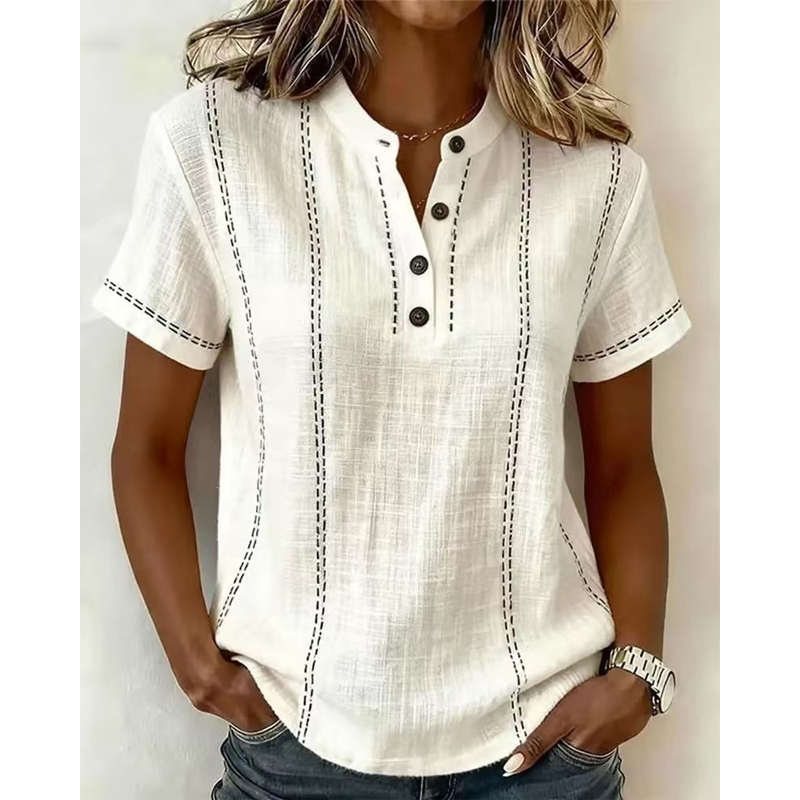 👕50% DE RÉDUCTION✨Haut Décontracté à Manches Courtes pour Femme – Tissu Respirant, Coupe Ample, Détails Couture🍂