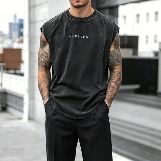 🎽50% DE RÉDUCTION🔥Débardeur de Sport Coupe Loose Effet Vintage – Sans Manches, Tissu Respirant, Lavage Acide🏁