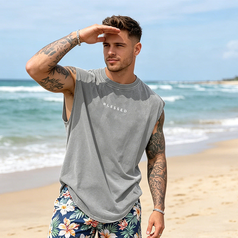 🎽50% DE RÉDUCTION🔥Débardeur de Sport Coupe Loose Effet Vintage – Sans Manches, Tissu Respirant, Lavage Acide🏁