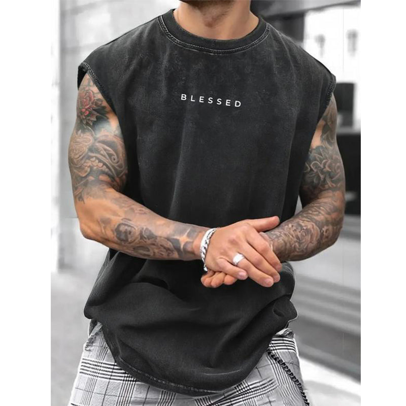 🎽50% DE RÉDUCTION🔥Débardeur de Sport Coupe Loose Effet Vintage – Sans Manches, Tissu Respirant, Lavage Acide🏁