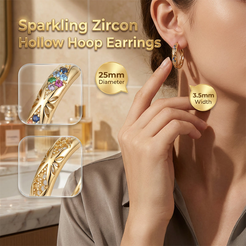 📢📢50% DE RÉDUCTION !! ⏰Boucles d'oreilles créoles creuses ornées de zircons étincelants