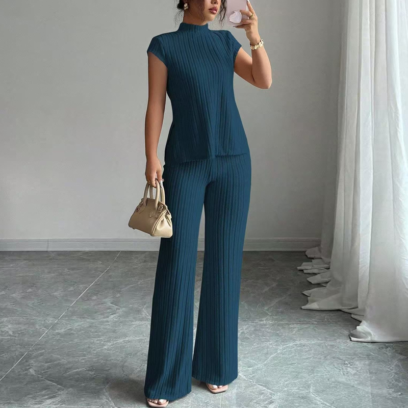 👗 50 % de Réduction 🔥 Ensemble deux pièces – haut à col montant & pantalon à jambes larges – Élégant, confortable & tendance pour toutes les occasions ✨