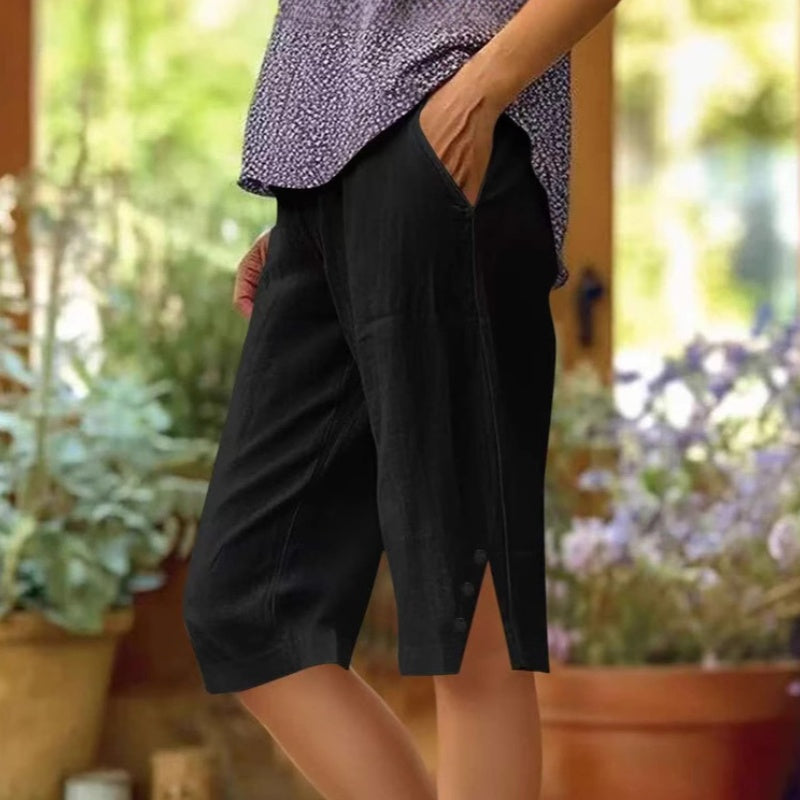 ⏳Offre à durée limitée⏰Pantalon capri décontracté unie avec poches pour femme