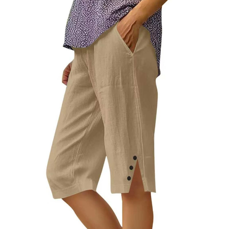⏳Offre à durée limitée⏰Pantalon capri décontracté unie avec poches pour femme
