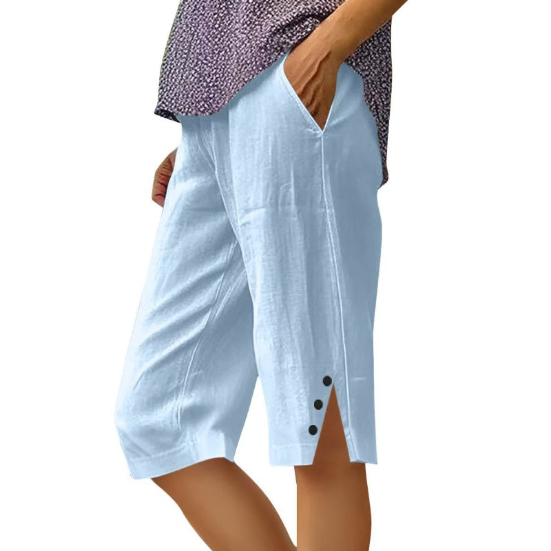 ⏳Offre à durée limitée⏰Pantalon capri décontracté unie avec poches pour femme