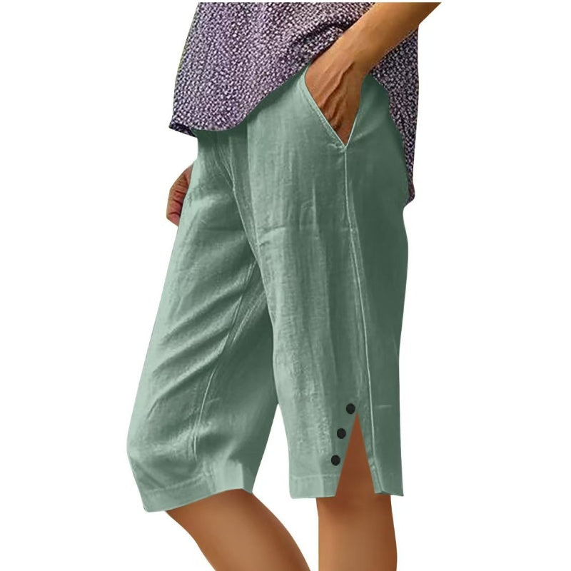 ⏳Offre à durée limitée⏰Pantalon capri décontracté unie avec poches pour femme