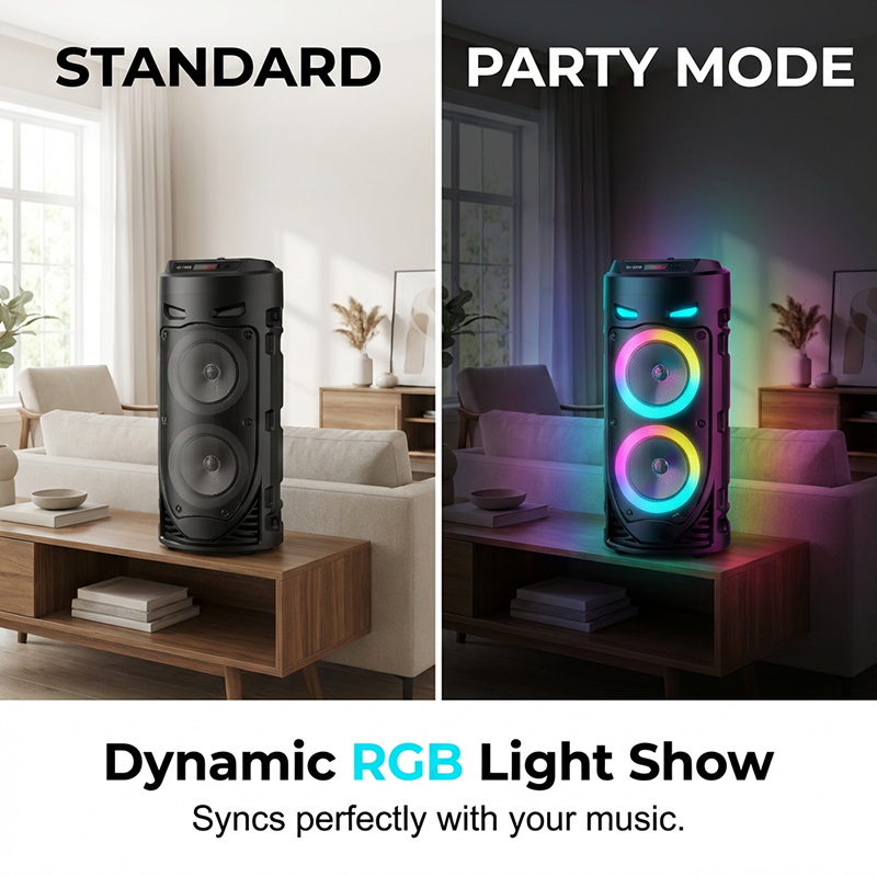 🔊PROMO -50%✨Enceinte Bluetooth Portable 16W – RGB Dynamique Rythme Musique, Micro Filaire Karaoké Inclus, Sangle Réglable, Plein Air Fêtes Camping · Bluetooth 10m · 1800mAh 🎵