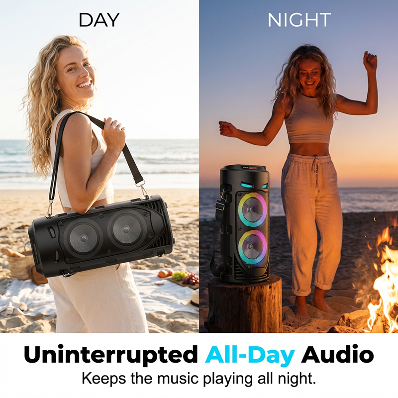 🔊PROMO -50%✨Enceinte Bluetooth Portable 16W – RGB Dynamique Rythme Musique, Micro Filaire Karaoké Inclus, Sangle Réglable, Plein Air Fêtes Camping · Bluetooth 10m · 1800mAh 🎵
