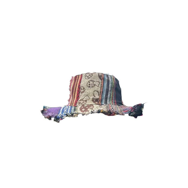 Chapeau en chanvre patchwork multicolore en forme de champignon avec poche