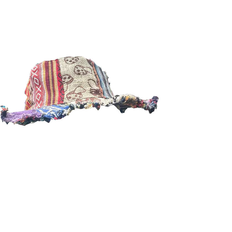 Chapeau en chanvre patchwork multicolore en forme de champignon avec poche
