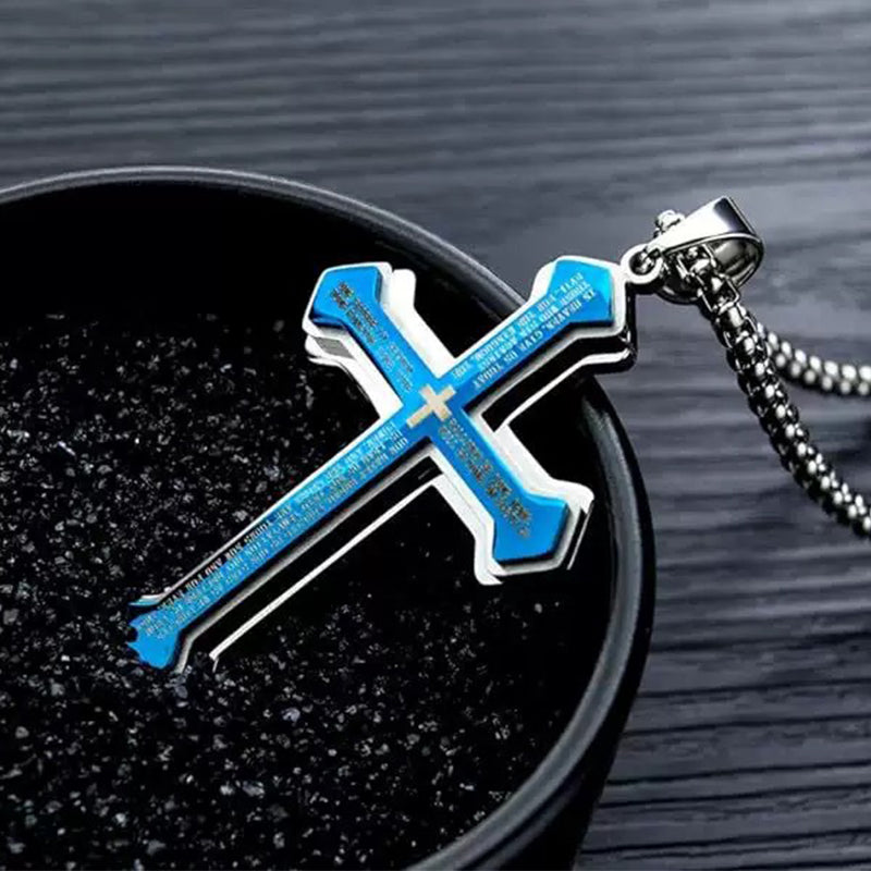 ✝️ PROMO LIMITÉE 50% DE RÉDUCTION ! ✨ Collier Croix du Notre Père pour Homme – Acier Titane, Gravure Complète & Design Superposé 🔥