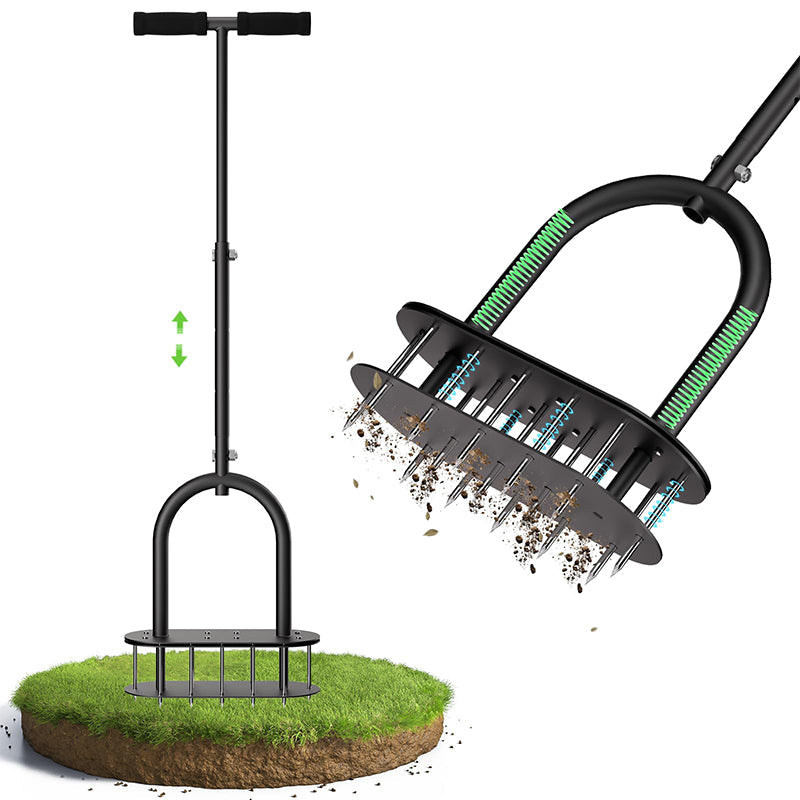 🌱 PROMO FLASH : 50% DE RÉDUCTION ! 🍃 Aérateur de Pelouse Manuel – Acier Carbone – Éjection à Ressort & Manche Réglable for Jardin & Cour 🏡