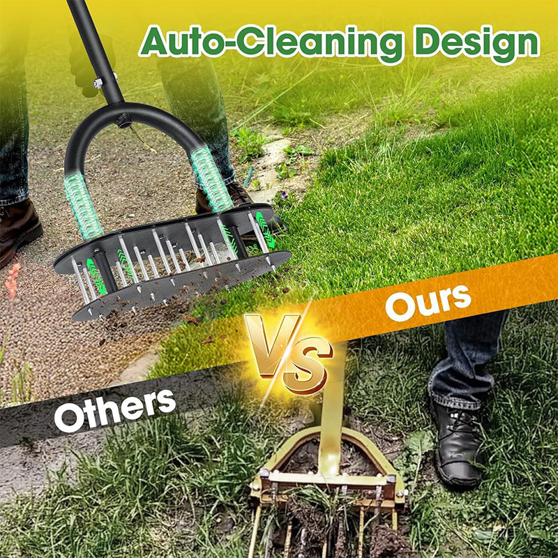 🌱 PROMO FLASH : 50% DE RÉDUCTION ! 🍃 Aérateur de Pelouse Manuel – Acier Carbone – Éjection à Ressort & Manche Réglable for Jardin & Cour 🏡