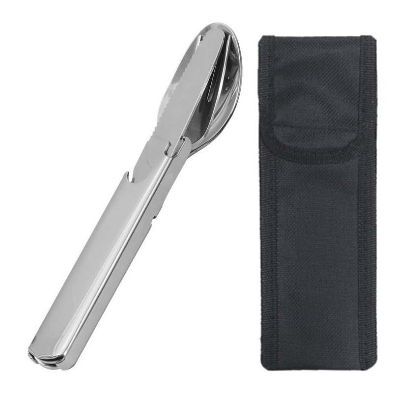 💐Couverts 4 en 1💥Fourchette, Cuillère, Baguettes & Boîtier en Acier Inoxydable – Idéal pour Camping🥢🏕️