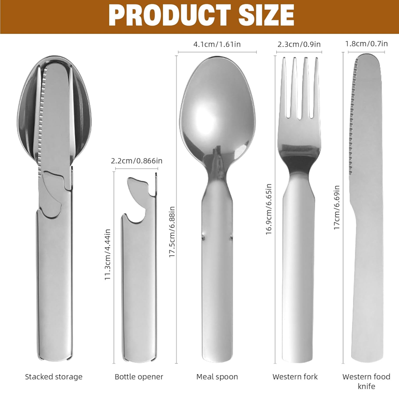 💐Couverts 4 en 1💥Fourchette, Cuillère, Baguettes & Boîtier en Acier Inoxydable – Idéal pour Camping🥢🏕️