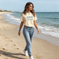 T-shirt graphique "Life is Good" avec motif de marguerite