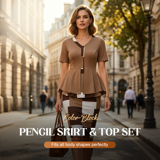 👗50% DE RÉDUCTION🎨Ensemble jupe crayon & top color-block – Taille cintrée, chic & parfait pour le bureau, dîners ou occasions spéciales – Polyvalent et élégant🔥