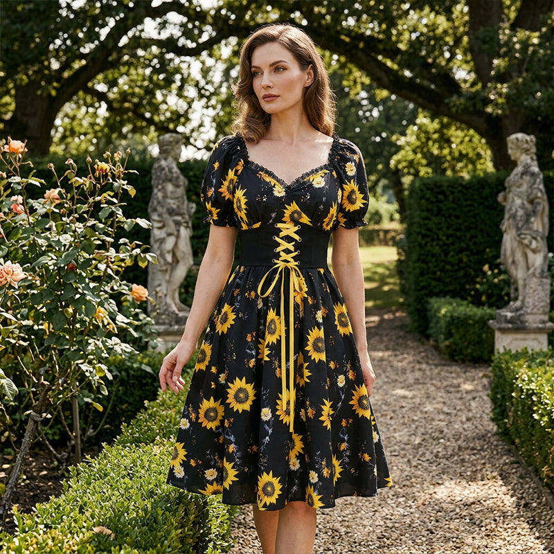 Robe imprimée à manches ballon pour femme