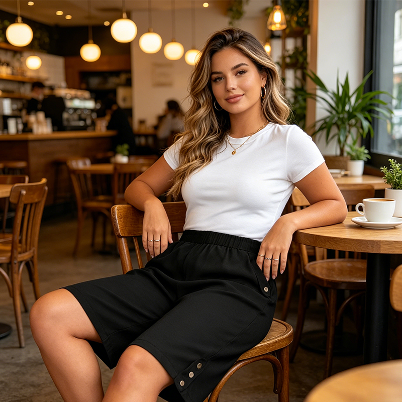 👖 50% DE RÉDUCTION ✨ Pantalon capri femme – Taille élastique, coupe genou & confortable – Léger, respirant – parfait pour la maison, le sport ou les voyages 🌿