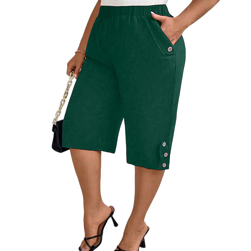 👖 50% DE RÉDUCTION ✨ Pantalon capri femme – Taille élastique, coupe genou & confortable – Léger, respirant – parfait pour la maison, le sport ou les voyages 🌿